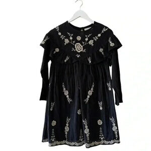 Zara Girls Floral Embroidered Ruffle Dress Black Trendy Size 13/14 #1904